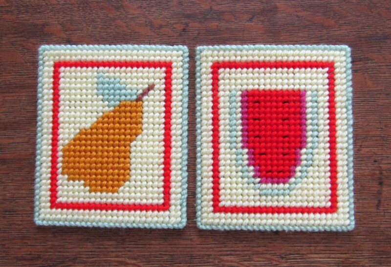 Fruit Design Beverage Coasters in Handmade Needlepoint. Home Decor. Table Decor