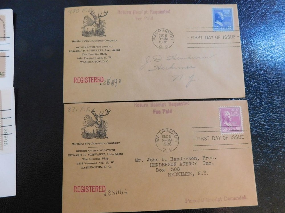 PRESIDENTIAL SERIES SCOTT# 830 & 831 REGISTERED MAIL FDC`S