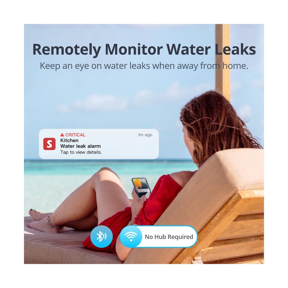 SwitchBot WiFi Water Sensor, Smart Water Leak Detector, 100dB Adjus... Fast Ship