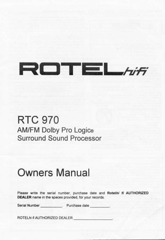 Rotel RTC-970 Tuner Owners Manual