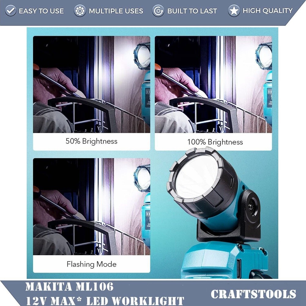 For Makita 12V MAX LED Work Light Cordless Adjustable Beam LED Flashlight Only