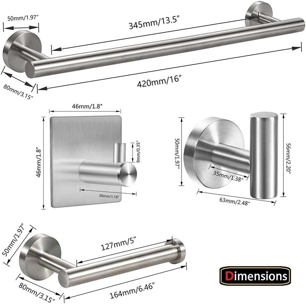 6pcs Bathroom Hardware Accessories Set Towel Bar Set Silver
