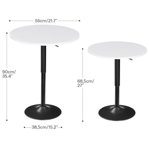 Bar Table, Height-Adjustable Round Pub Table 27-35.4 Inches with 1 White