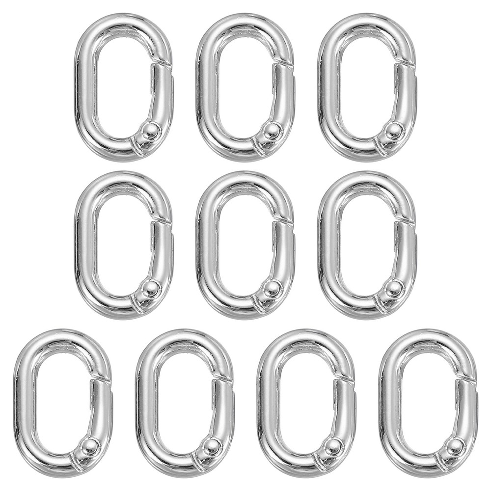 10 Pcs 21mm Oval Shaped Spring Snap Keychain Clip for Purses Silver White