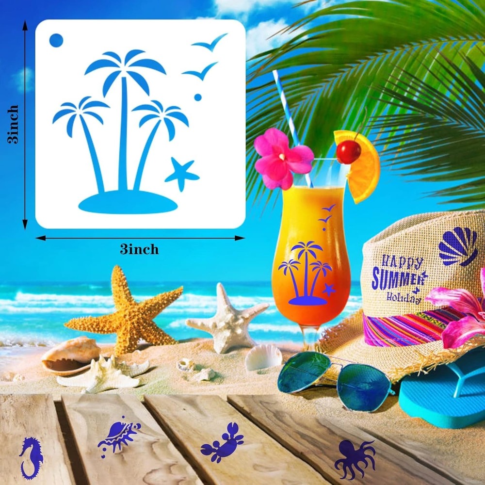 Reusable Beach Stencils Set - 56 Durable Ocean-Themed Patterns for Art Projects