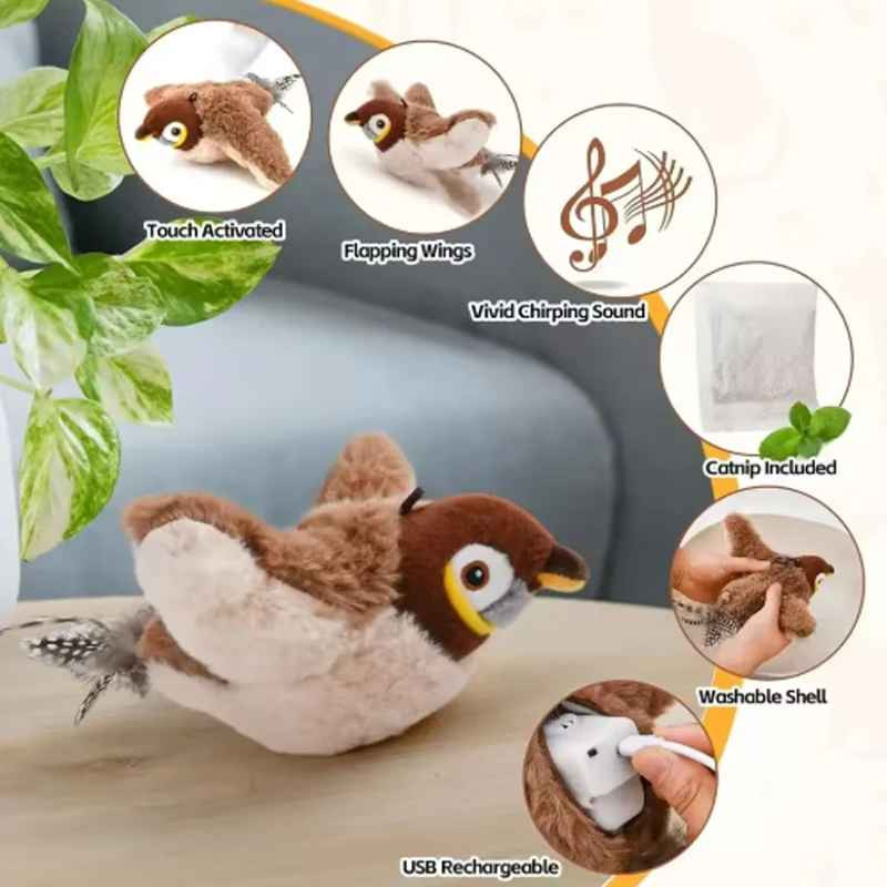 USB Interactive Flying Bird Cat Toy Realistic Sparrow Simulation Electronic US