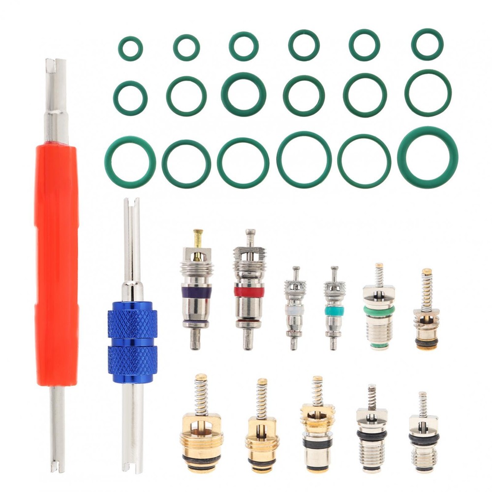 Car A/C Repair Kit O-Ring Set + AC Valve Cores + Removal & Install Tool