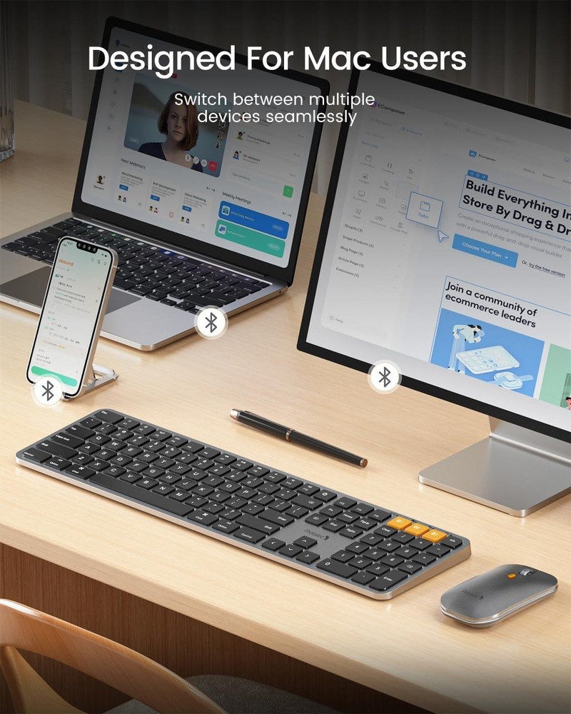 Quiet Typing Backlit Wireless Keyboard and Mouse for Mac - Triple Device Support