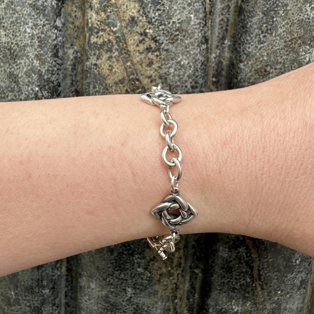 Sterling Silver Celtic Knot Station Link Chain Bracelet w/ Toggle Clasp