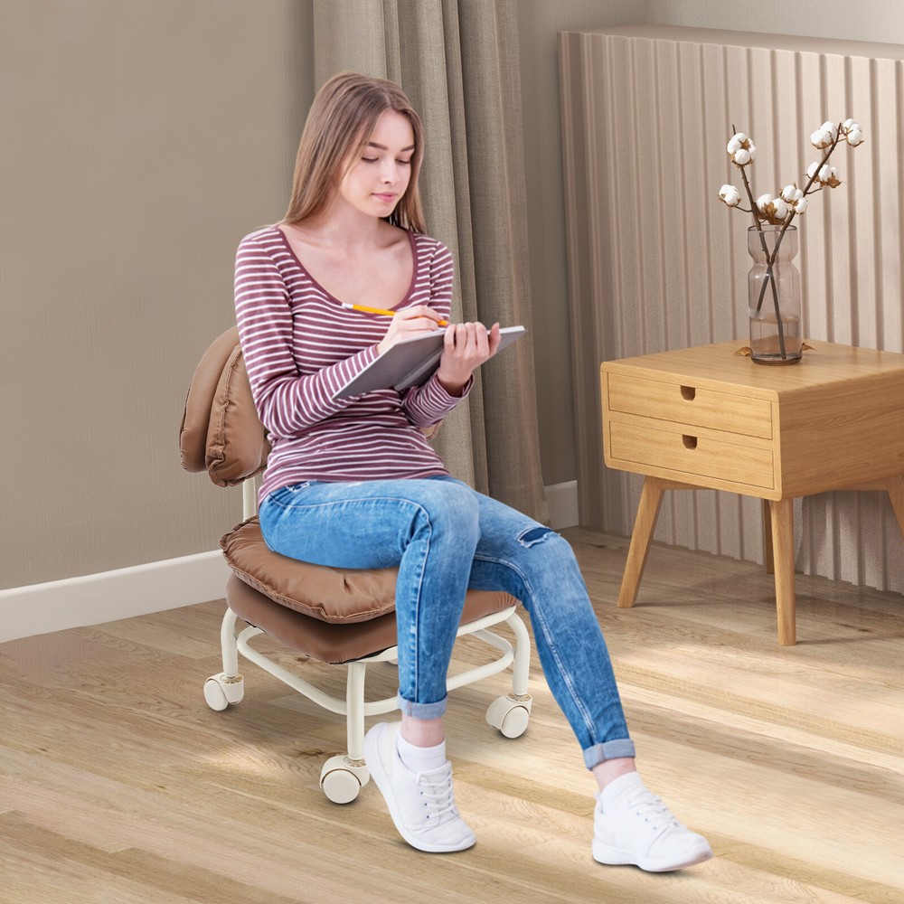 Brown Rolling Stool with Back Rest Heavy Duty Rolling Stool Roller Chair USA