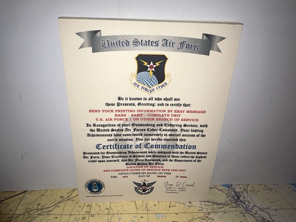 U.S.A.F. / U.S. AIR FORCES CYBER COMMAND - CERTIFICATE OF COMMENDATION