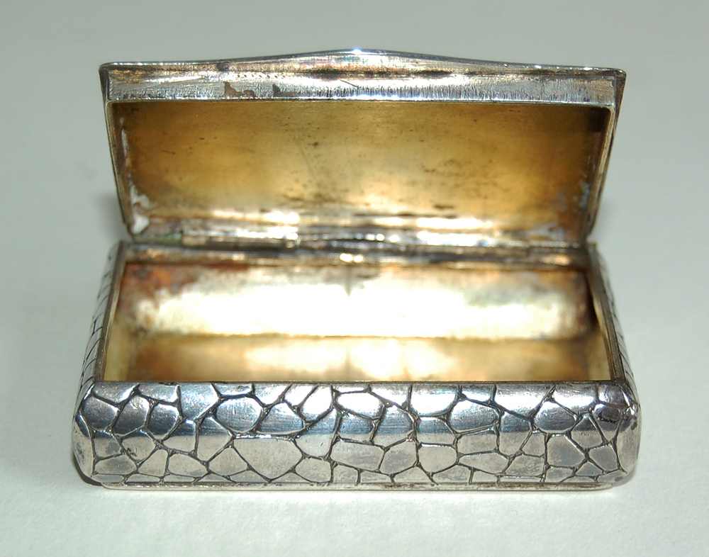 Antique SOLID SILVER BOX - INITIAL BOX / STONE WALL MOTIF / c1890 (4S11)