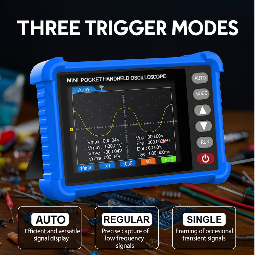 Mini Oscilloscope Handheld - 500kHz Bandwidth, AUTO Set, Perfect for Electronics