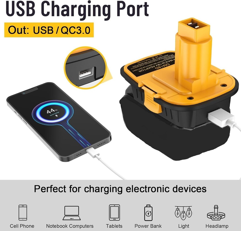 2pack USB Battery Convert Adapter Compatible with Dewalt 20V to 18V tools