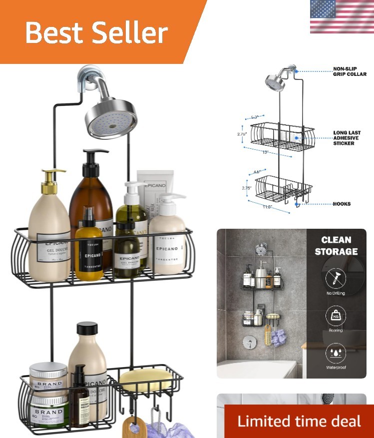 Matte Black Overhead Shower Caddy - Rustproof, Easy Install, 40LB Capacity