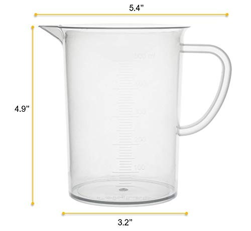 EISCO Plastic Pitcher, 500mL - Molded Graduations - Chemical Resistant &...