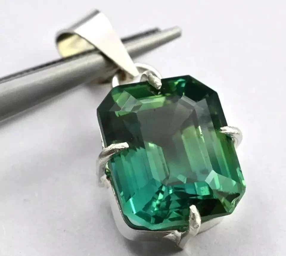 Certified 35.2 Ct+ Natural Emerald 925 Solid Silver Emerald Cut Pendant Gemstone