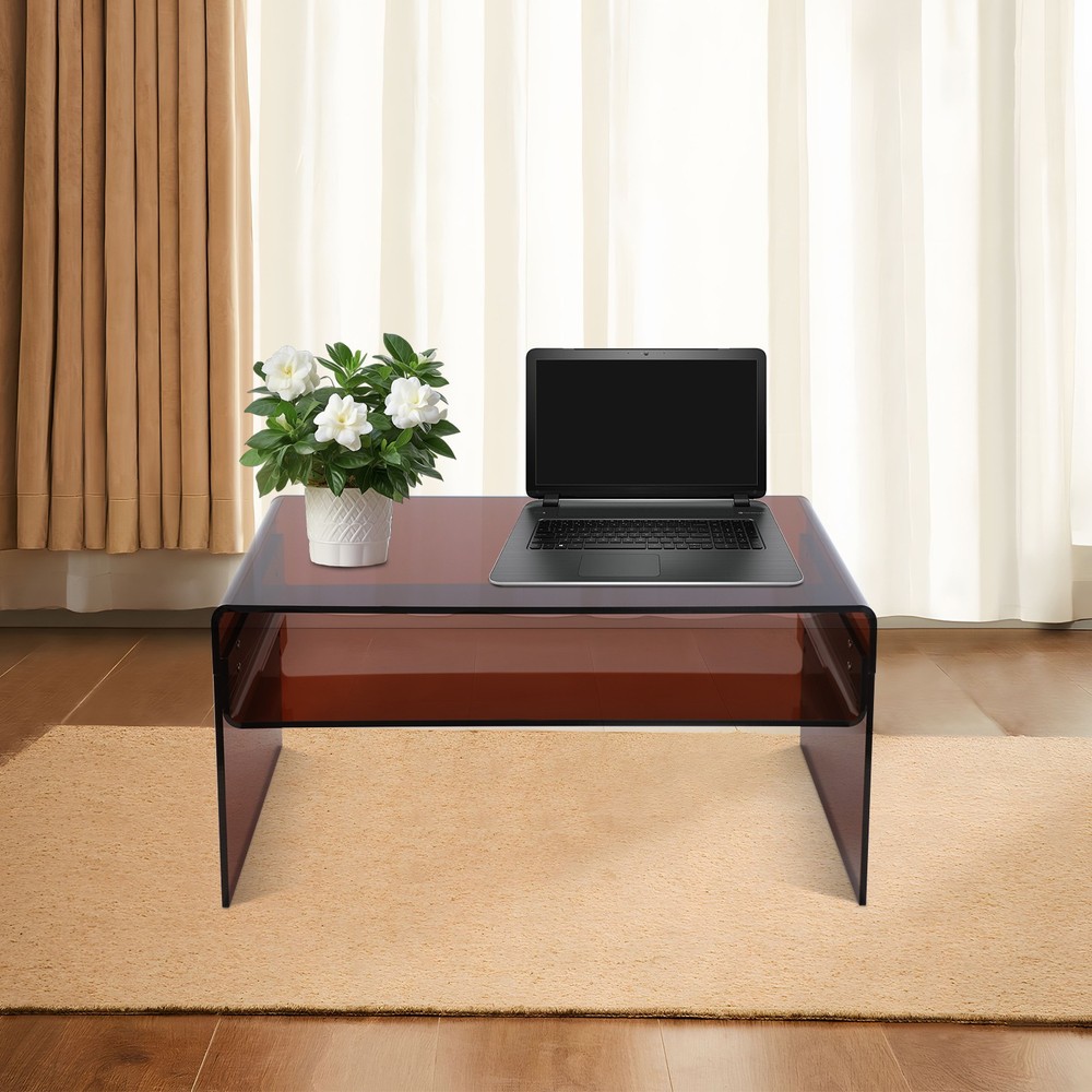 2 Tiers Modern Brown Acrylic Side Table Rectangular Coffee End Table 80*40*40cm