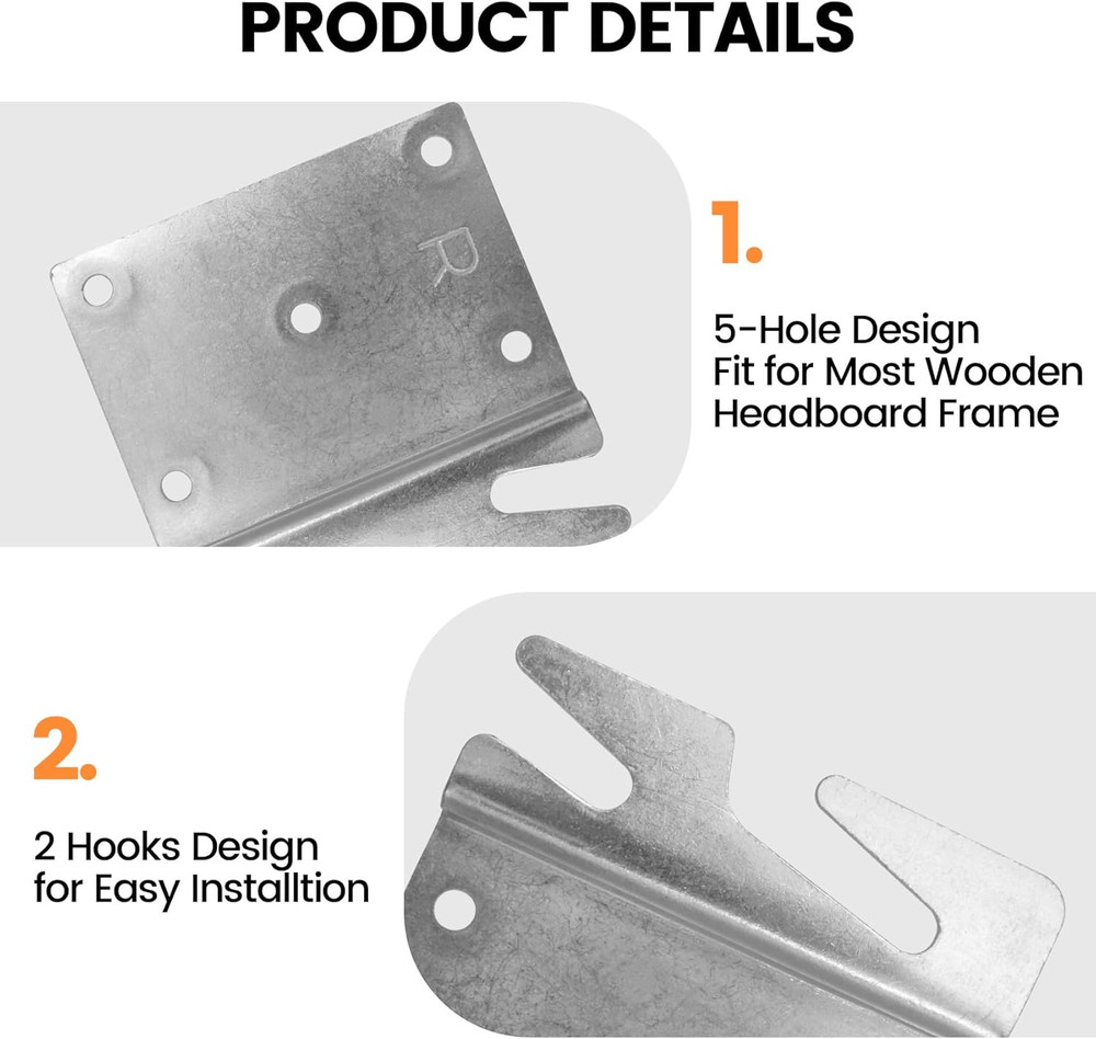 4 PCS Heavy Duty Universal Wood Bed Rail Hook Silver,4 PCS, Silver