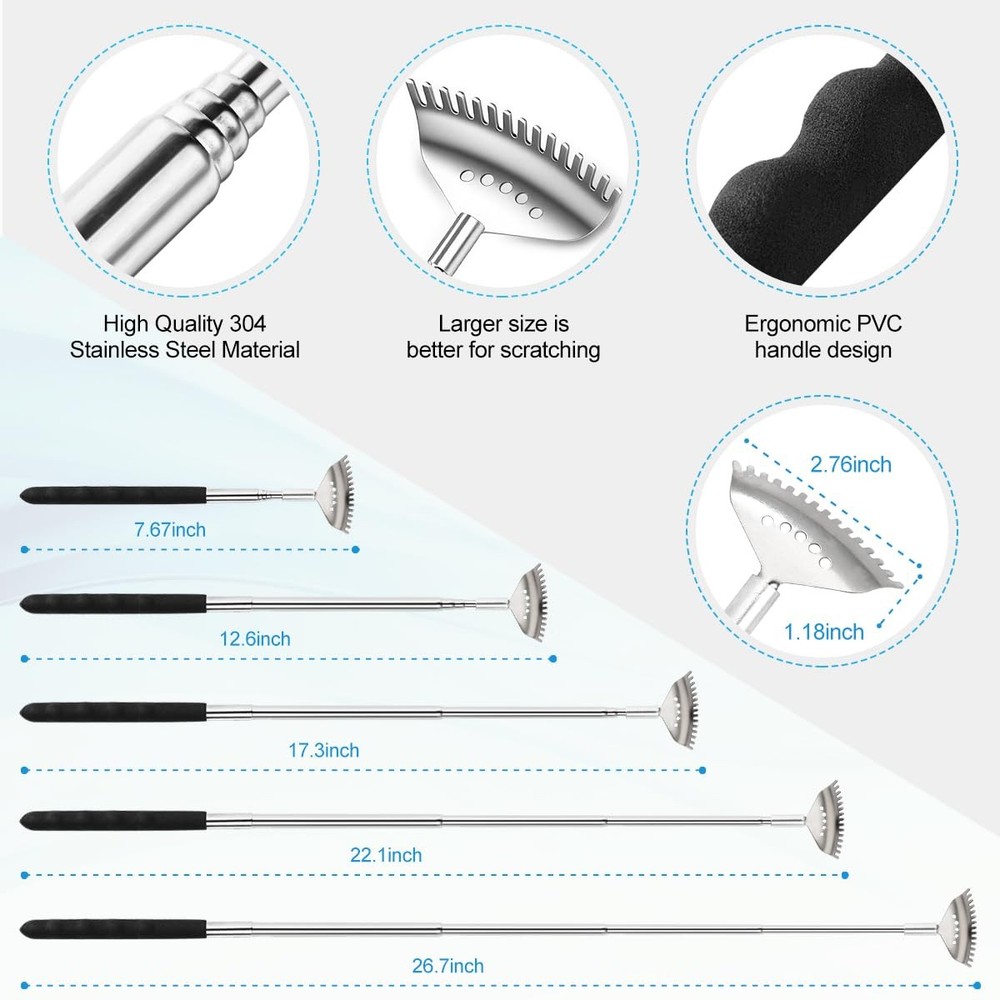 Yeipis 4Pcs Different Back Scratcher Extendable Massager Tool with Black
