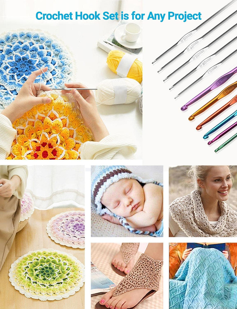 Crochet Hook Set with Yarn – 100pc Knitting Needles, Sewing & Craft Tools Kit