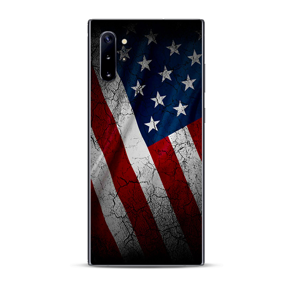 Skins Decal Wrap for Samsung Note 10 Plus American Flag distressed wave