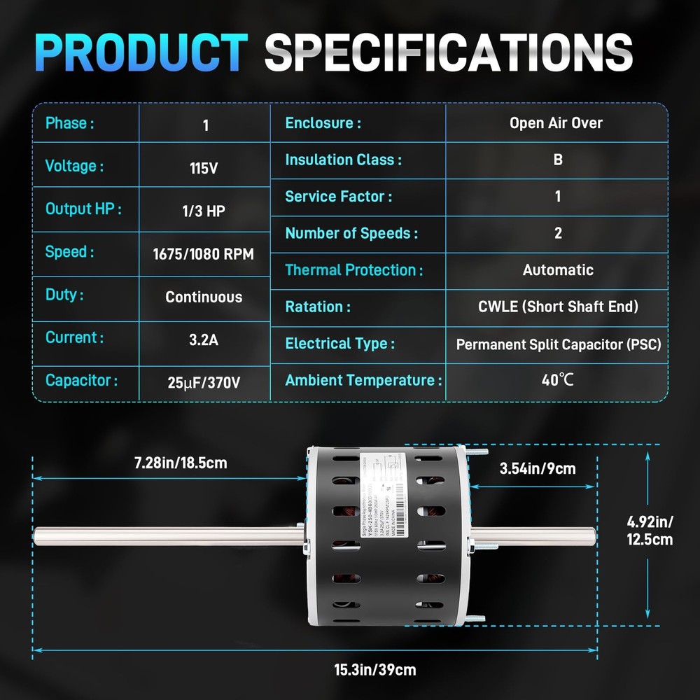 D1092 RV AC Condenser Fan Motor For Coleman Mach Fasco 1/3HP 2 Speed 1468-306