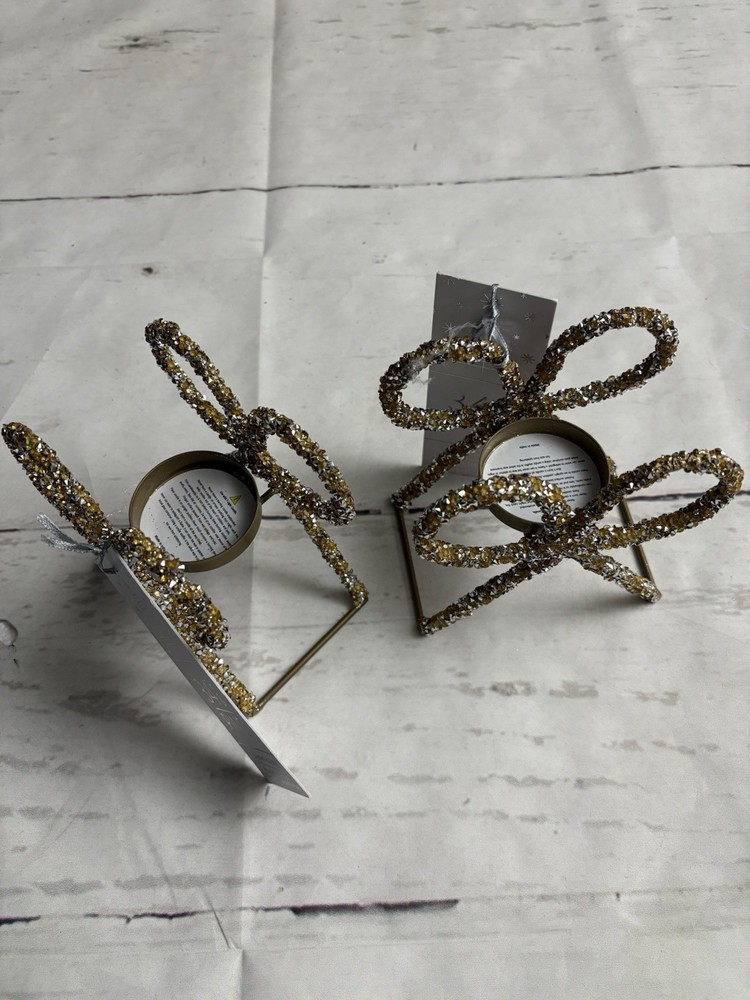 34th & Pine Gold Bow Tealight Holder Set