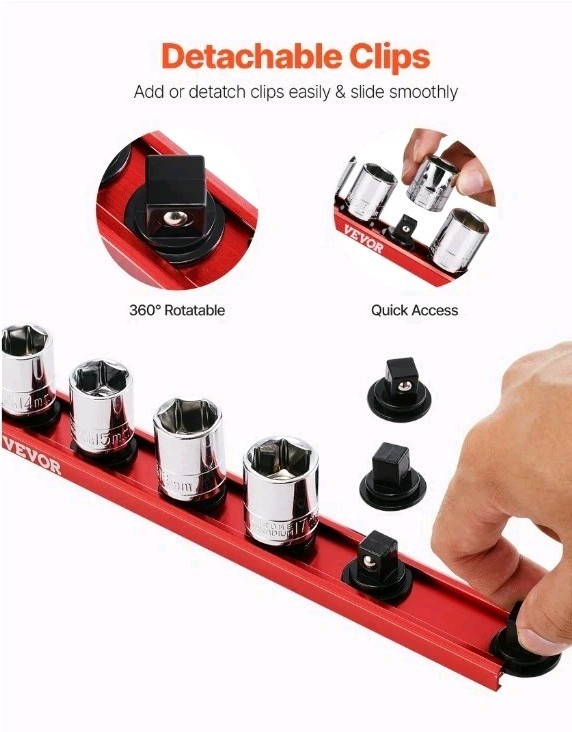 VEVOR Socket Organizer Rail Set, 3PCS Metric & SAE Aluminum Socket...