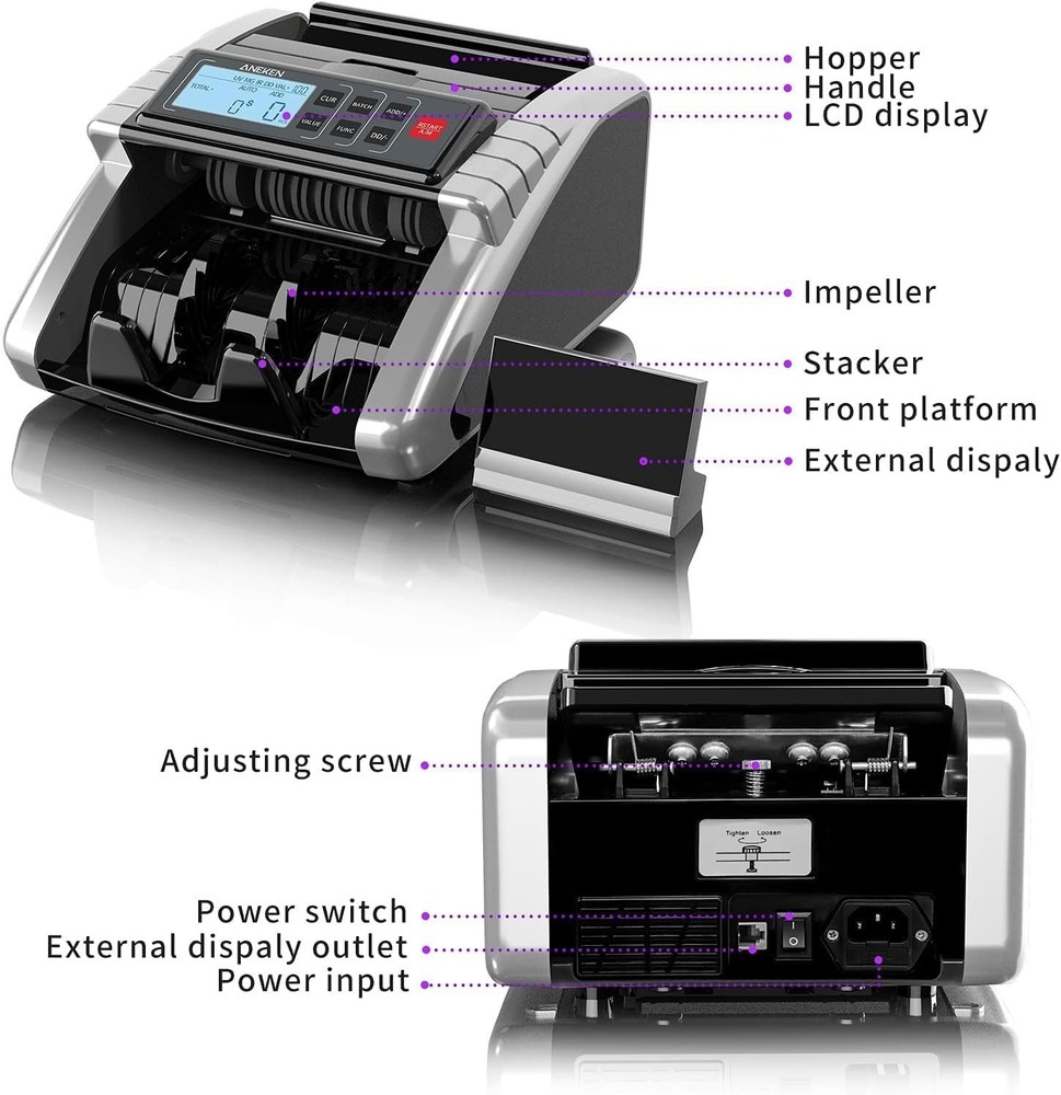Advanced Money Counter Machine with Batch Stop, LCD Display