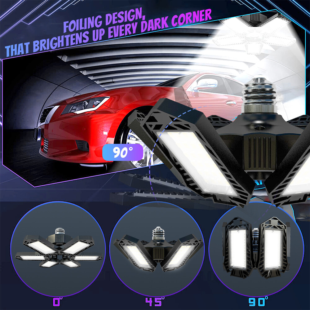 4 Pack 200W LED Garage Lights Deformable 1000000LM Bulb Ceiling Workshop Lamp