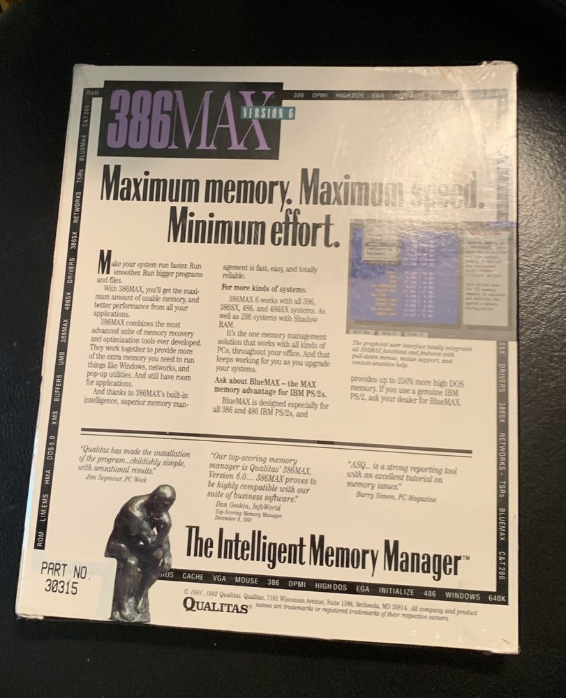 Qualitas 386Max Version 6 Memory Management Software 286 486 New And Sealed