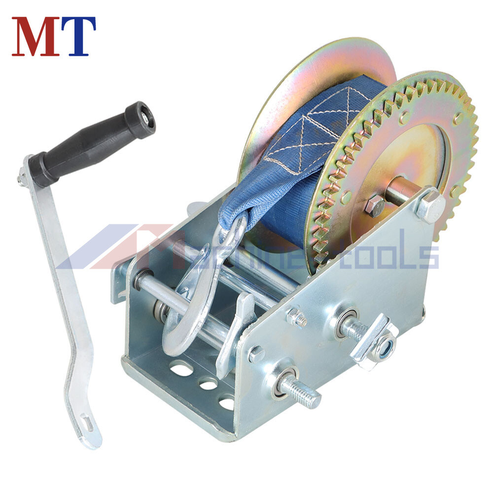 Blue 3500lbs Hand Winch Boat Use Manual Winch W/ 10m (32ft) Strap Winch