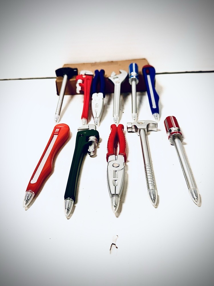 11 Plastic Multi Colored Shaped Pens Shaped as Tools