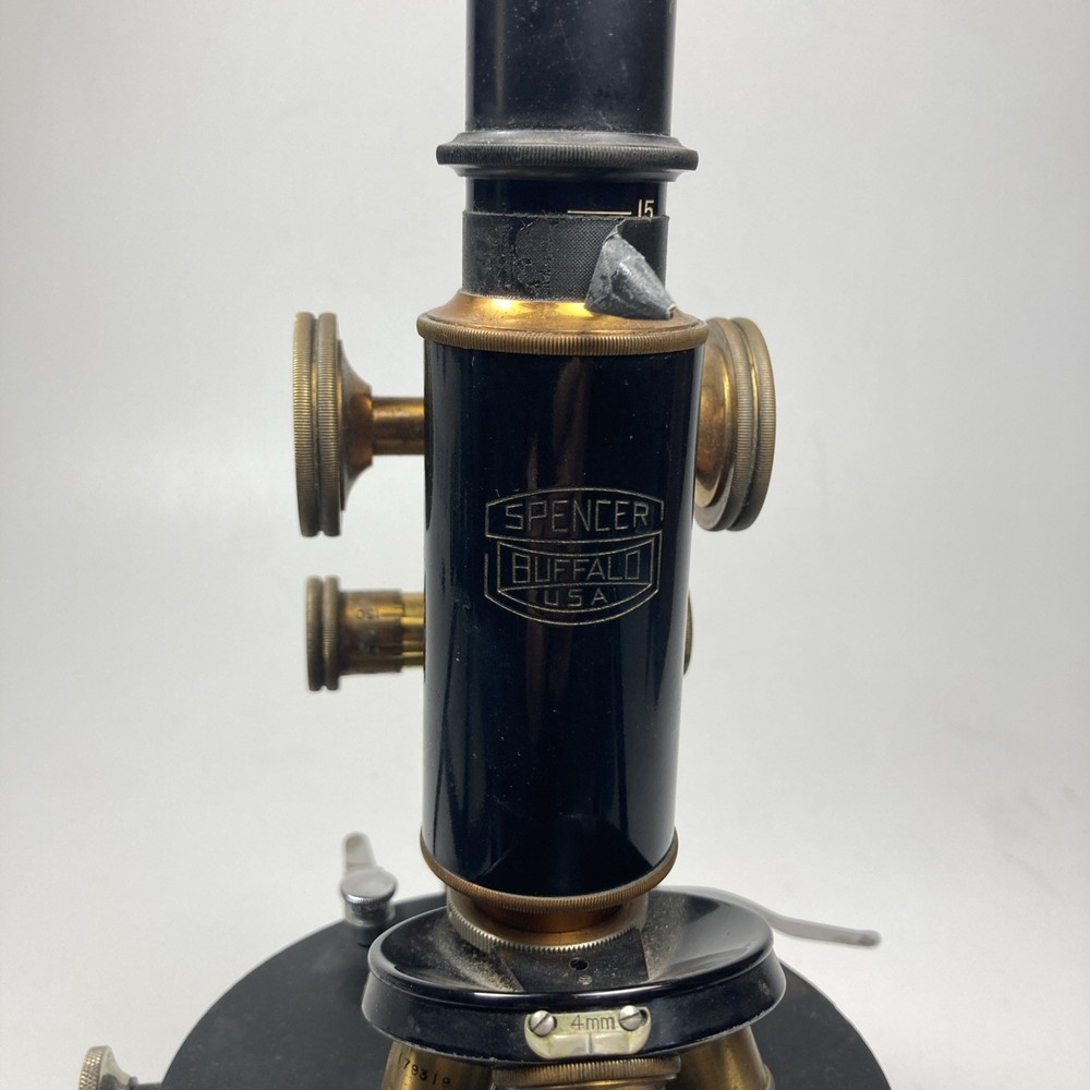 Vintage Spencer Buffalo Cast Iron & Brass Microscope w/Case