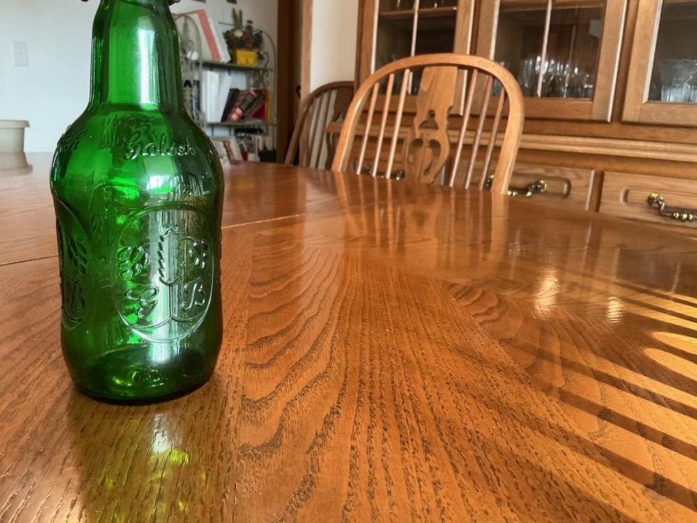 Vtg Grolsch Embossed Green Hinged Jar
