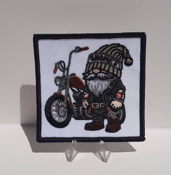 Gnome's Motorcycle Biker Patch/Badge White Square 3" Iron-On