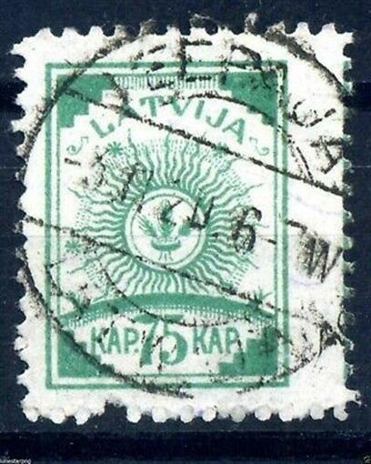 Latvia 1919 Sc 24 Sun Design Stamp BLIND PERF & MISPERF