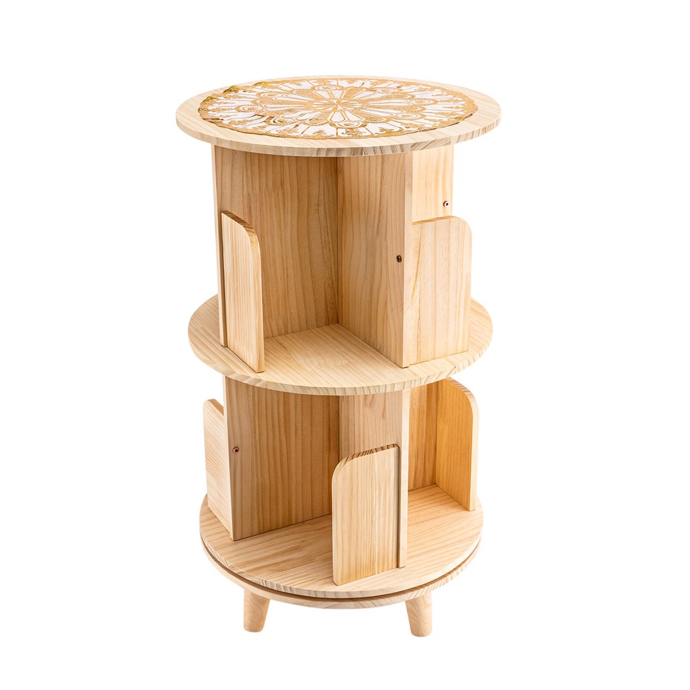 360 Rotating Bookshelf 2 Layer Display Rack Floor Standing BookcaseOrganizer