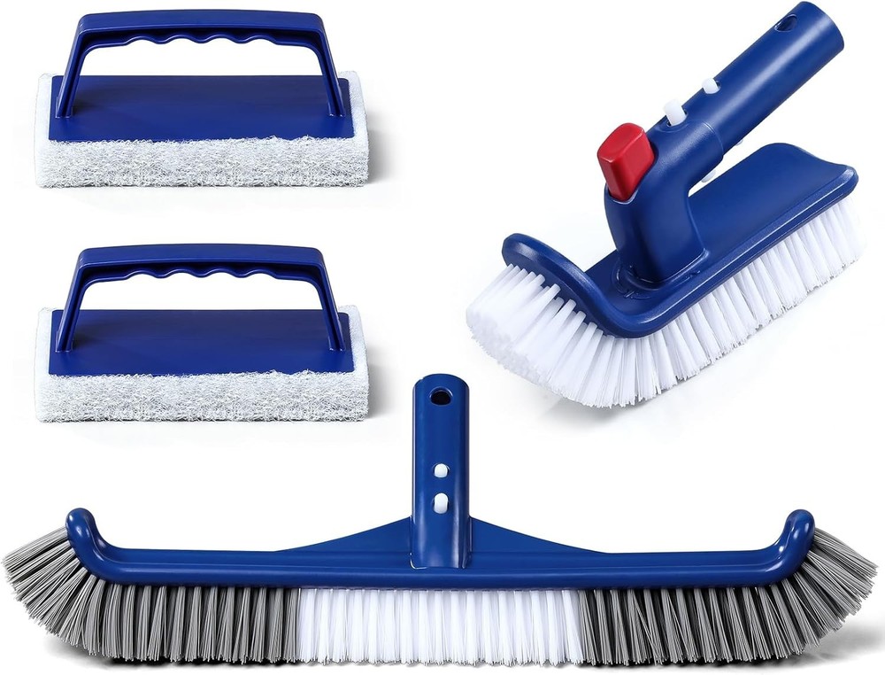 3-in-1 Pool Cleaning Set - 17.5" Long Brush, Rotatable Handheld/Extend Pole, ...