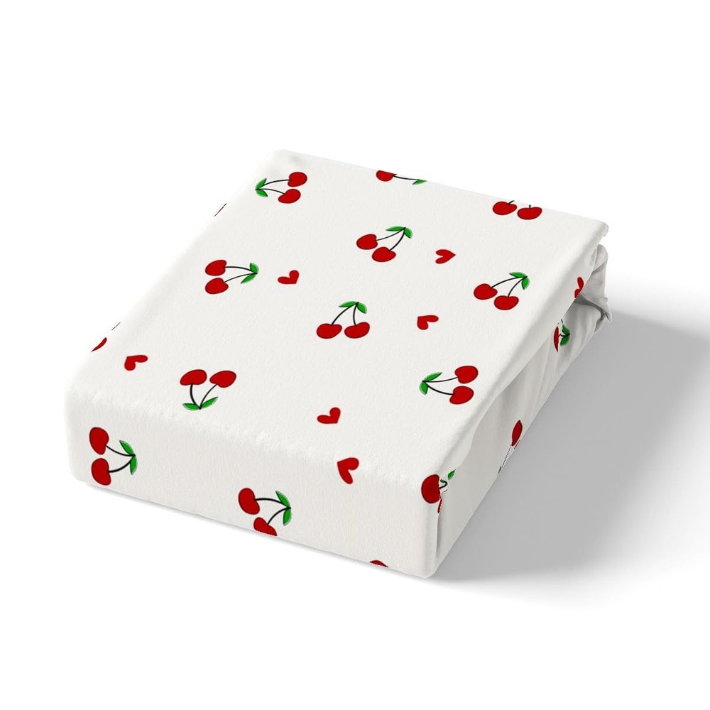 Kids Red Cherry Fitted Sheet Queen Size, Cherry Pattern Bed Sheet Set Boys Gi...