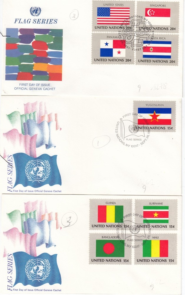 UNITED NATIONS 3 FDC FIRST DAY (L9)