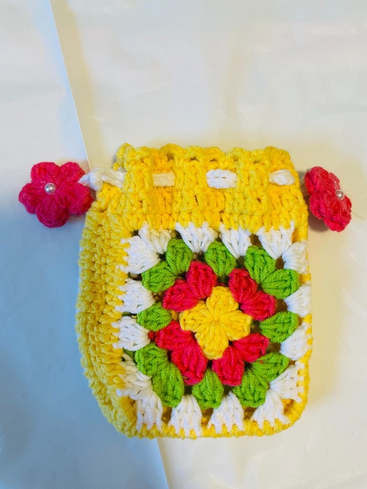 Crochet drawstring bag
