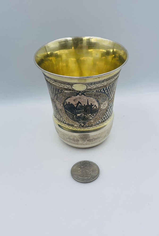 Russian Antique 84 Sterling Silver Niello Cup