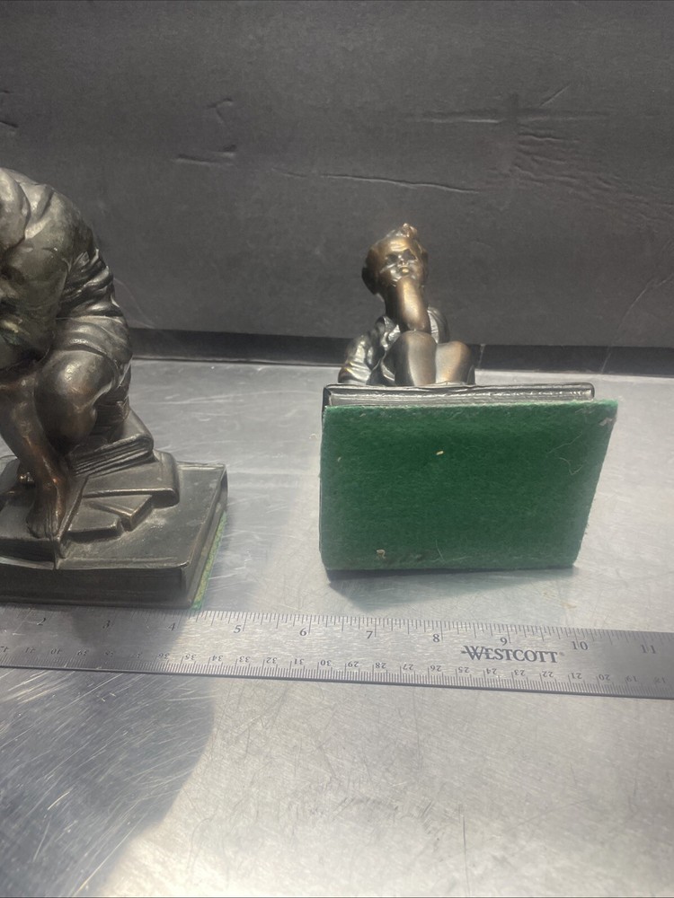 Metal bronze young boy Thinkers Bookends