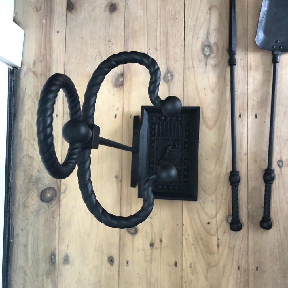 Antique Cast Iron Fireplace Tool Holder 25” Tall W/ 2 Tools