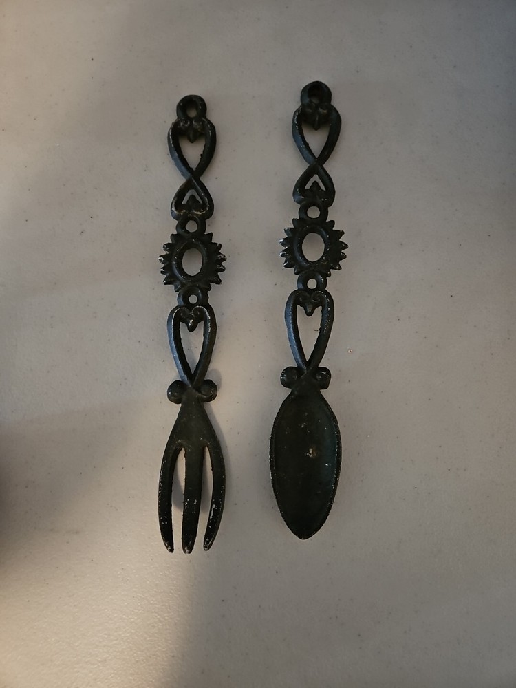 Decorative Heavy Black Cast Iron Fork and Spoon Set 12" Long