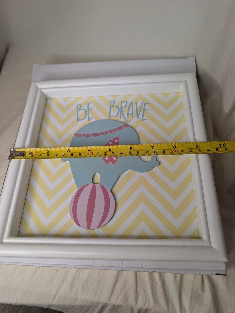 Be Brave Elephant White Frame Square Nursery Decor New!