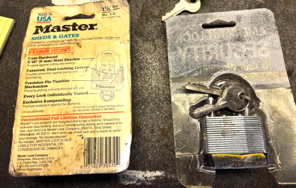 Master Lock No 1D Keyed Padlock , Plus American Lock & Mastercraft Padlock
