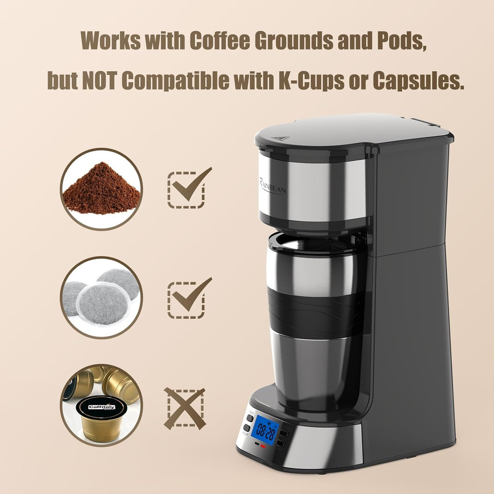 RAINBEAN Single Serve Coffee Maker, Programable Single-Serve Brewers, Timer Auto